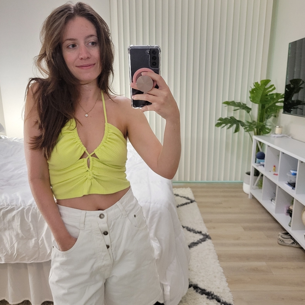 Wild Fable Halter Lemon Lime Ruched Crop Tank Top